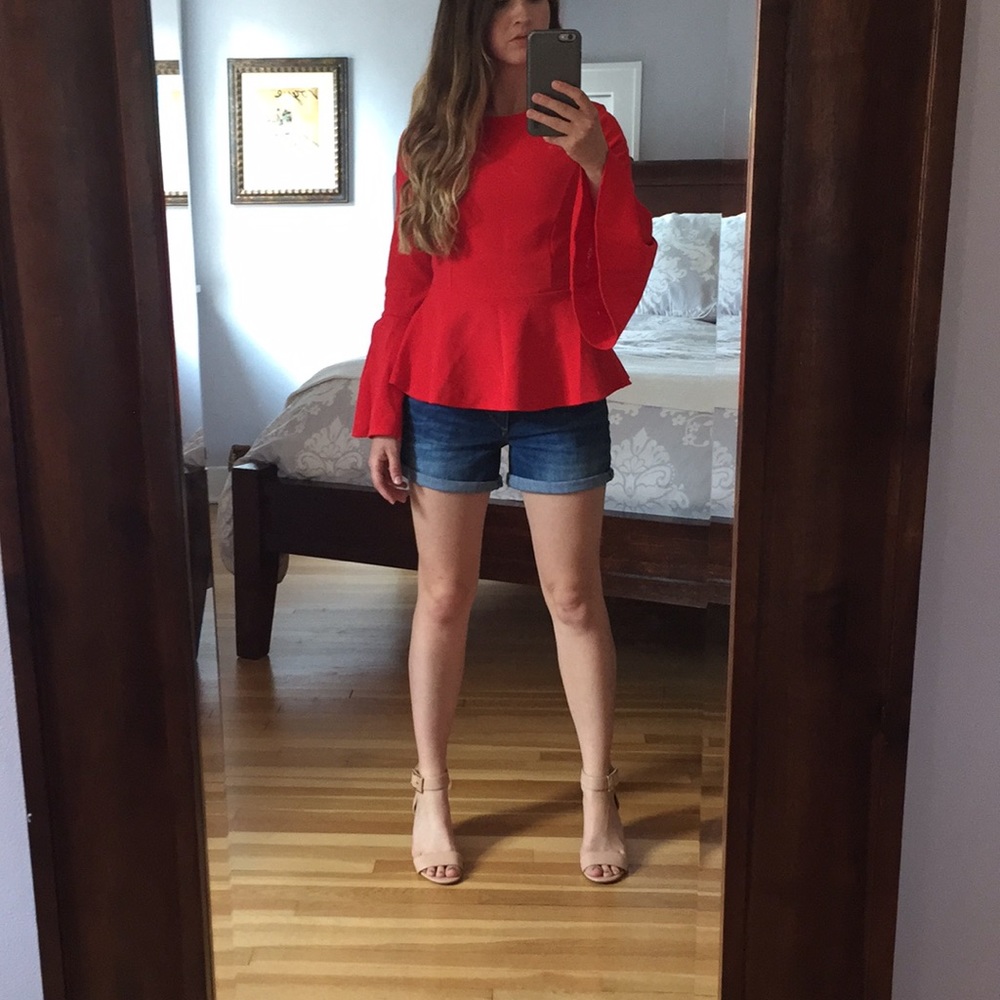 Red Bell Sleeve Top